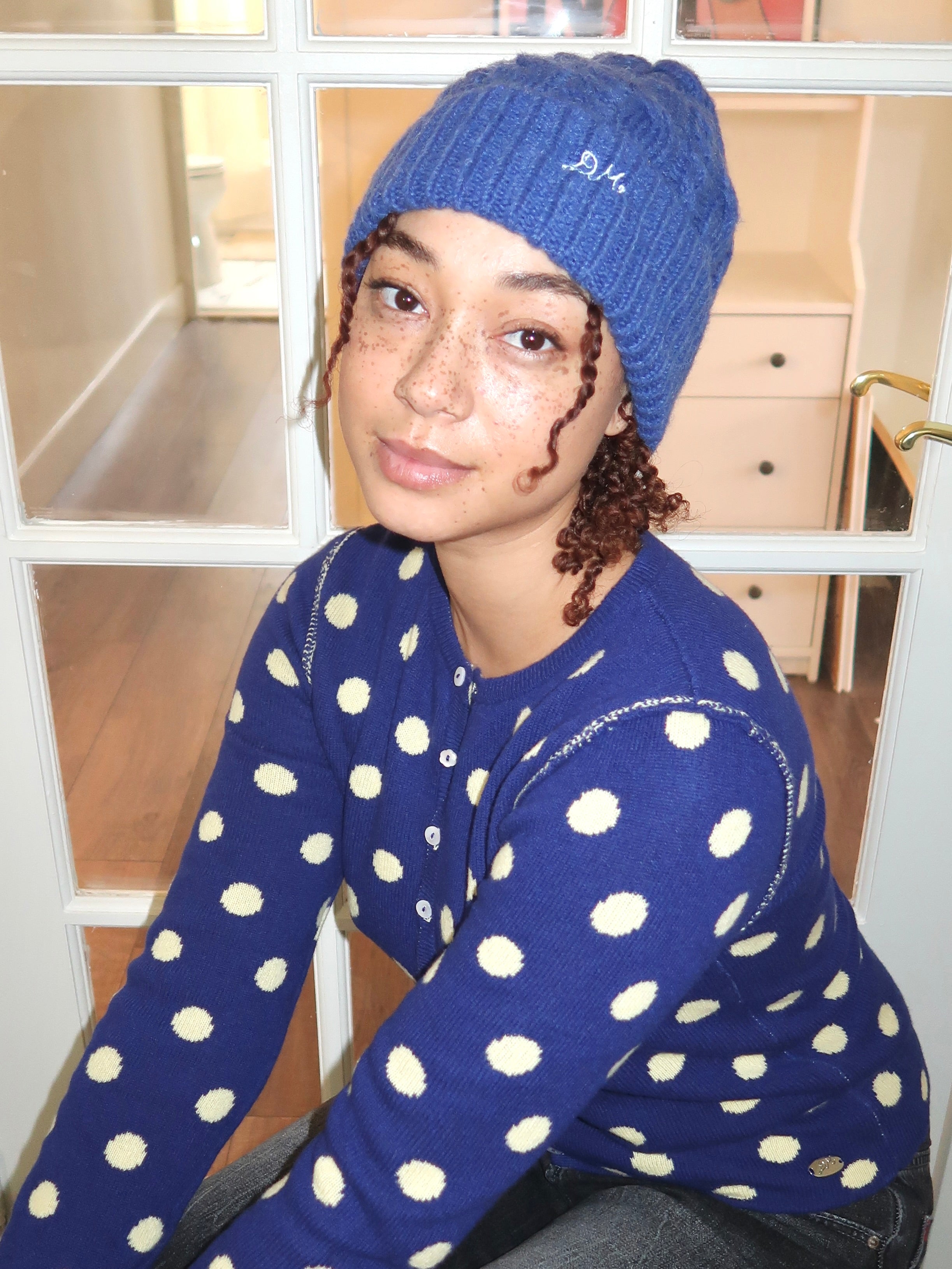 Cable Knit Beanie in Cobalt