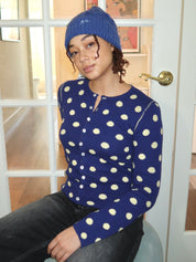Tabitha Reversible Cardigan in Navy/Butter Spot