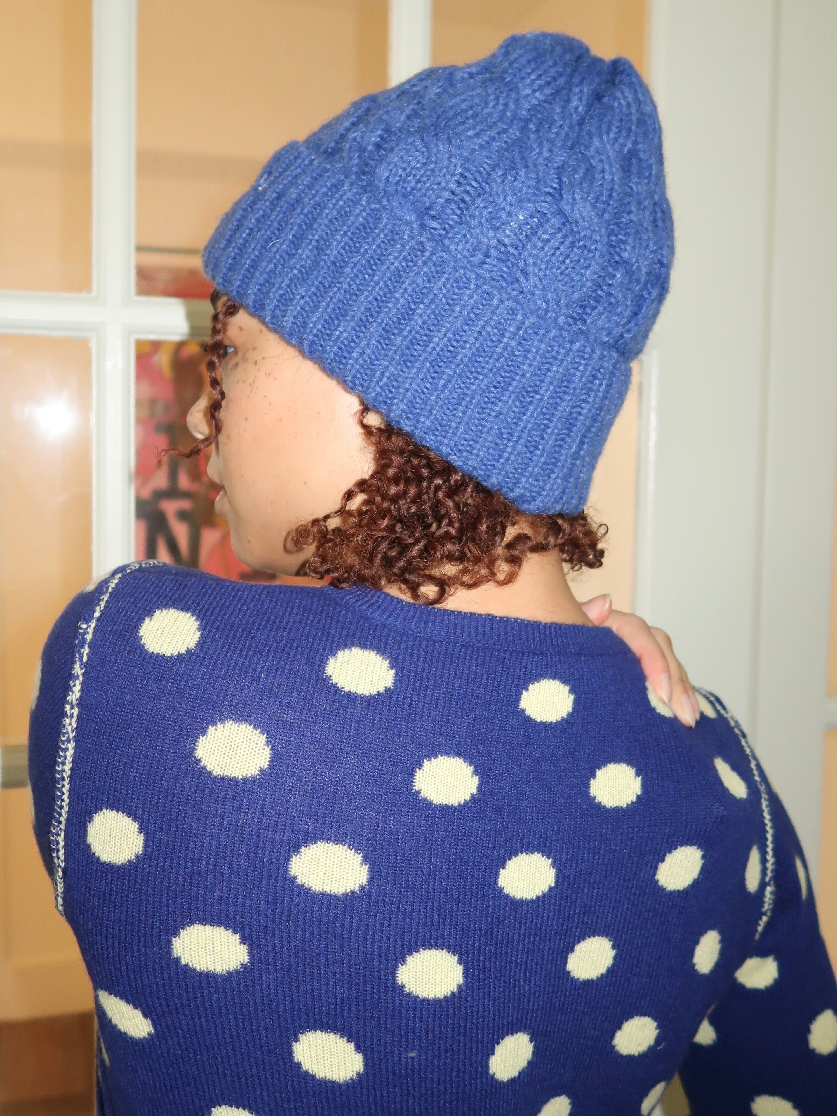Cable Knit Beanie in Cobalt