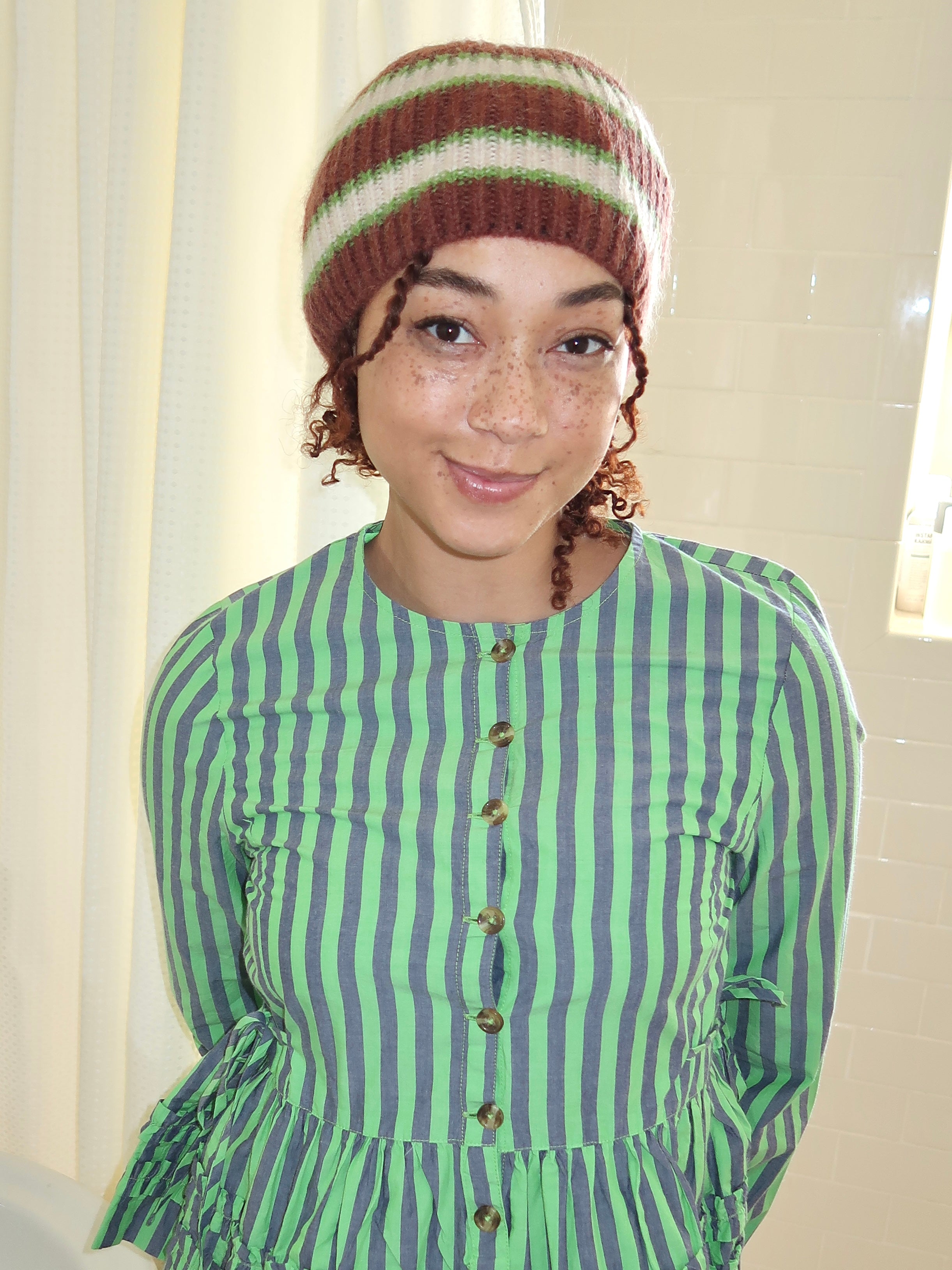 Stripe Beanie in Oat/Burg/Lime Multi