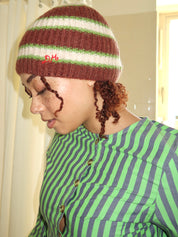 Stripe Beanie in Oat/Burg/Lime Multi