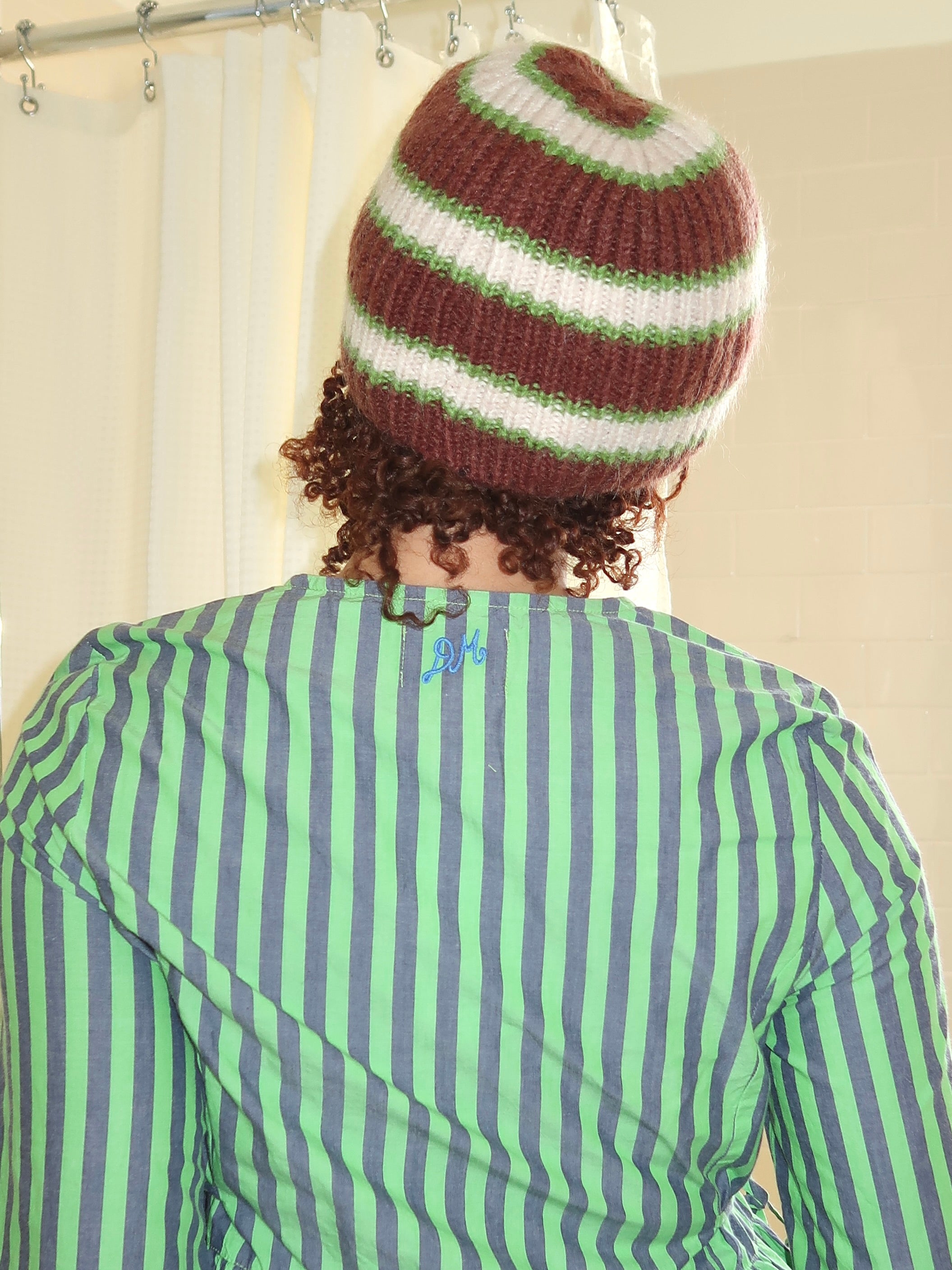 Stripe Beanie in Oat/Burg/Lime Multi