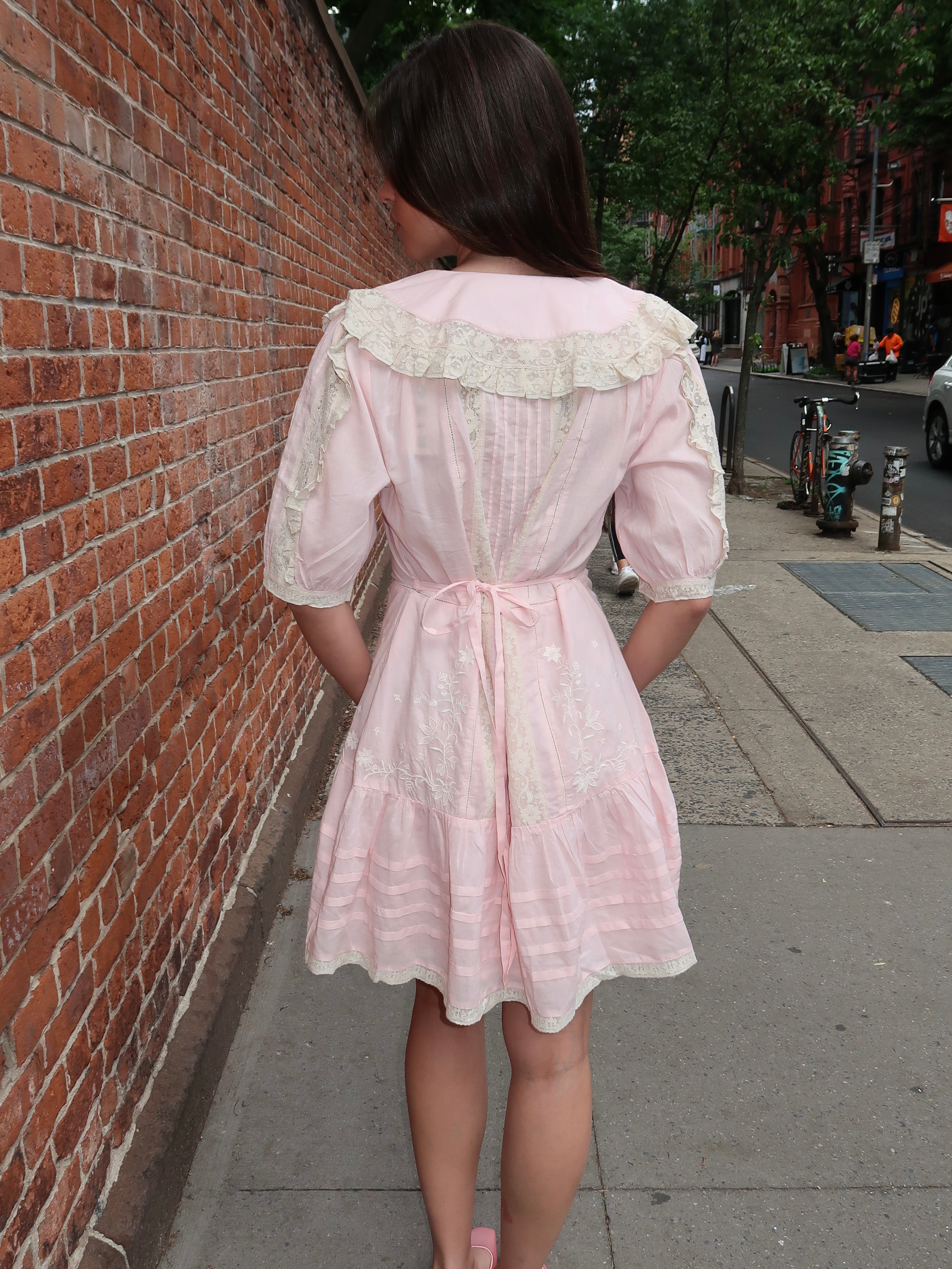 Dove Dress Pansy Embroidery Vintage Pink