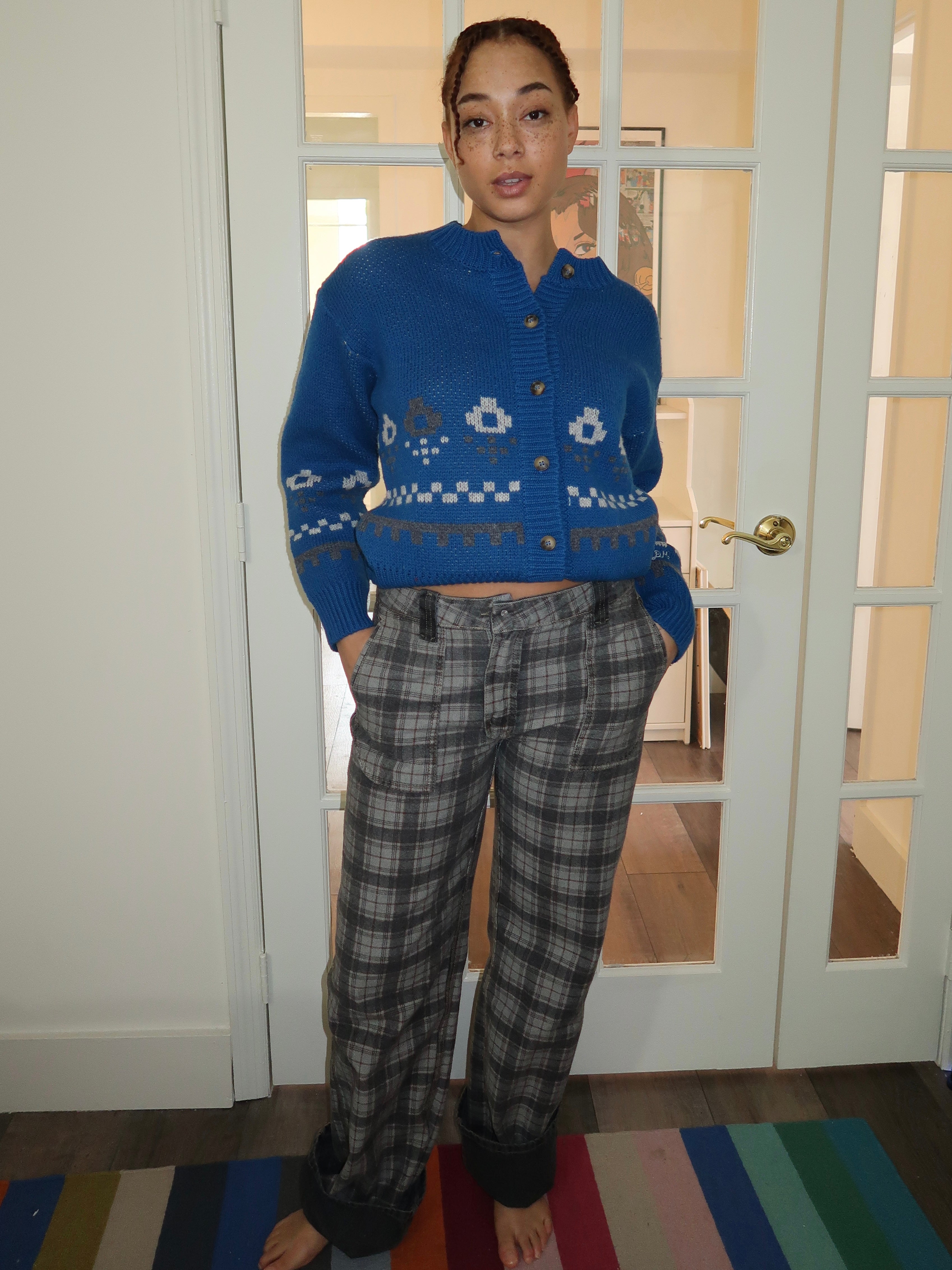 Sylvie Reversible Jean in Asphalt Wash/Check