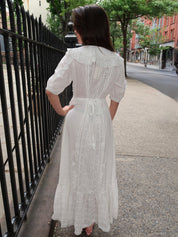 Edina Dress Pansy Embroidery White