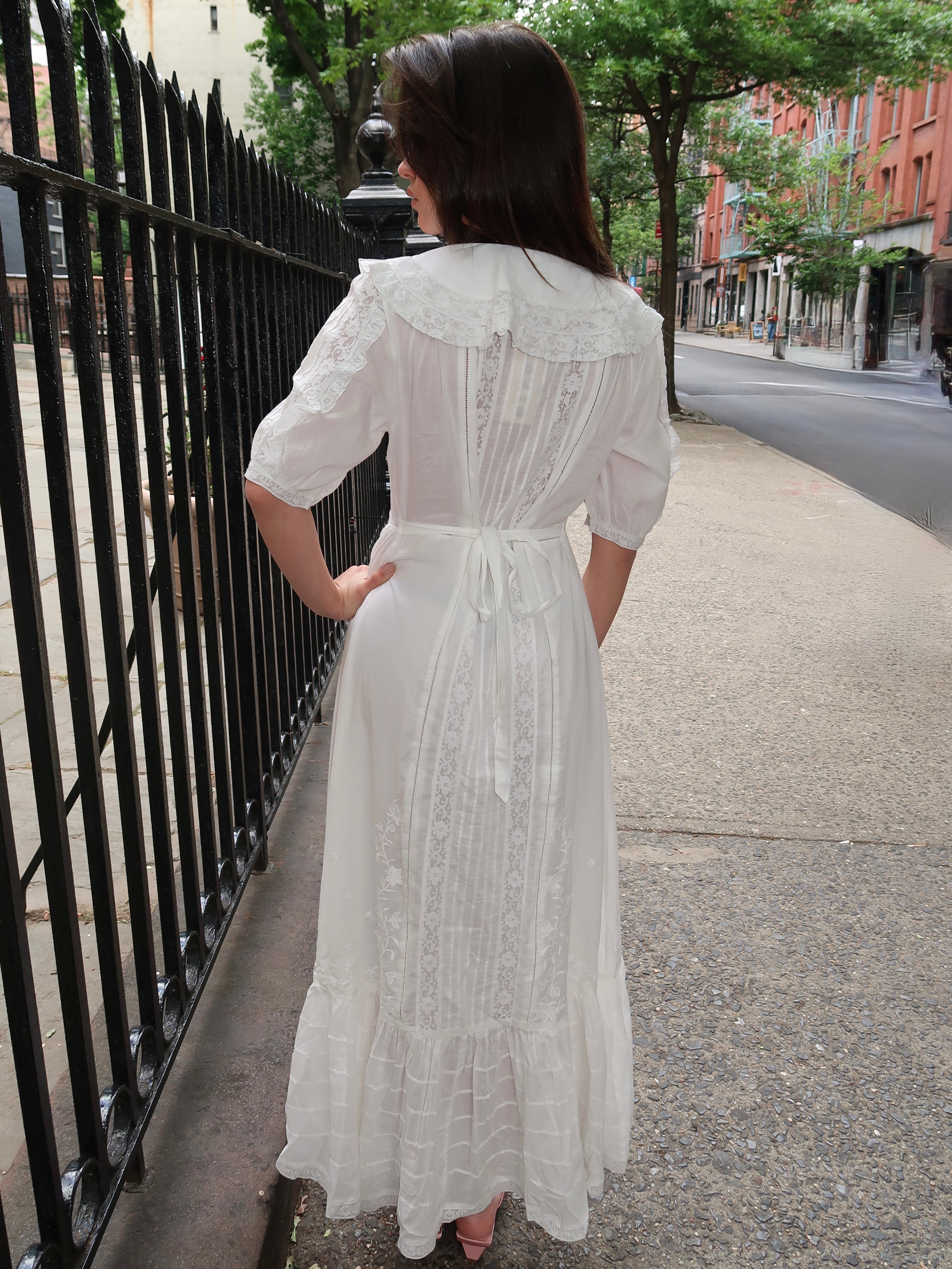Edina Dress Pansy Embroidery White