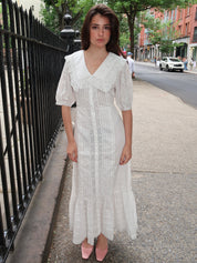 Edina Dress Pansy Embroidery White