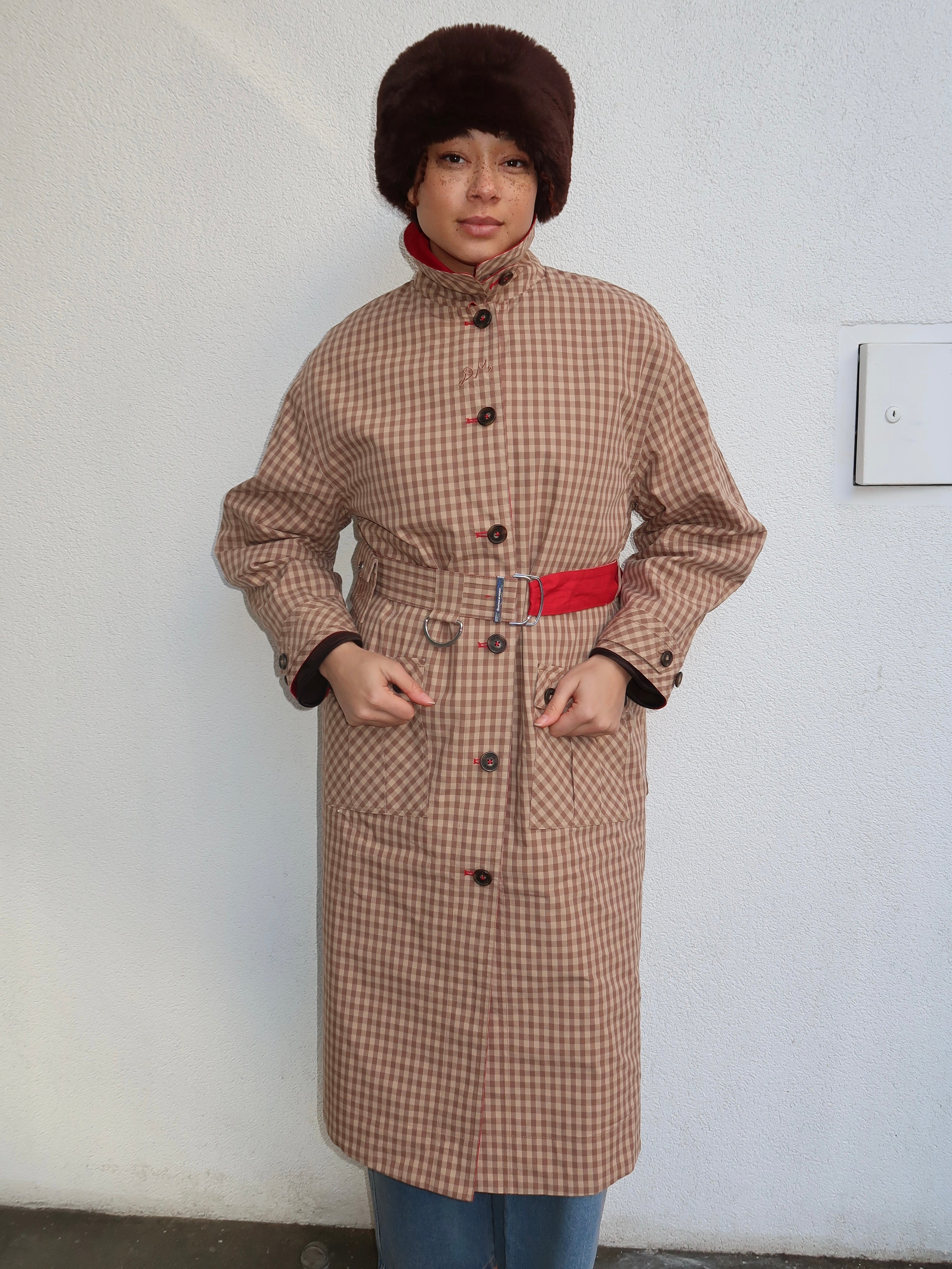 Anja Reversible Honey Trench in Tan/Red