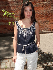 Cassara Top Aster Cutwork Embroidery Black