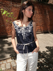 Cassara Top Aster Cutwork Embroidery Black