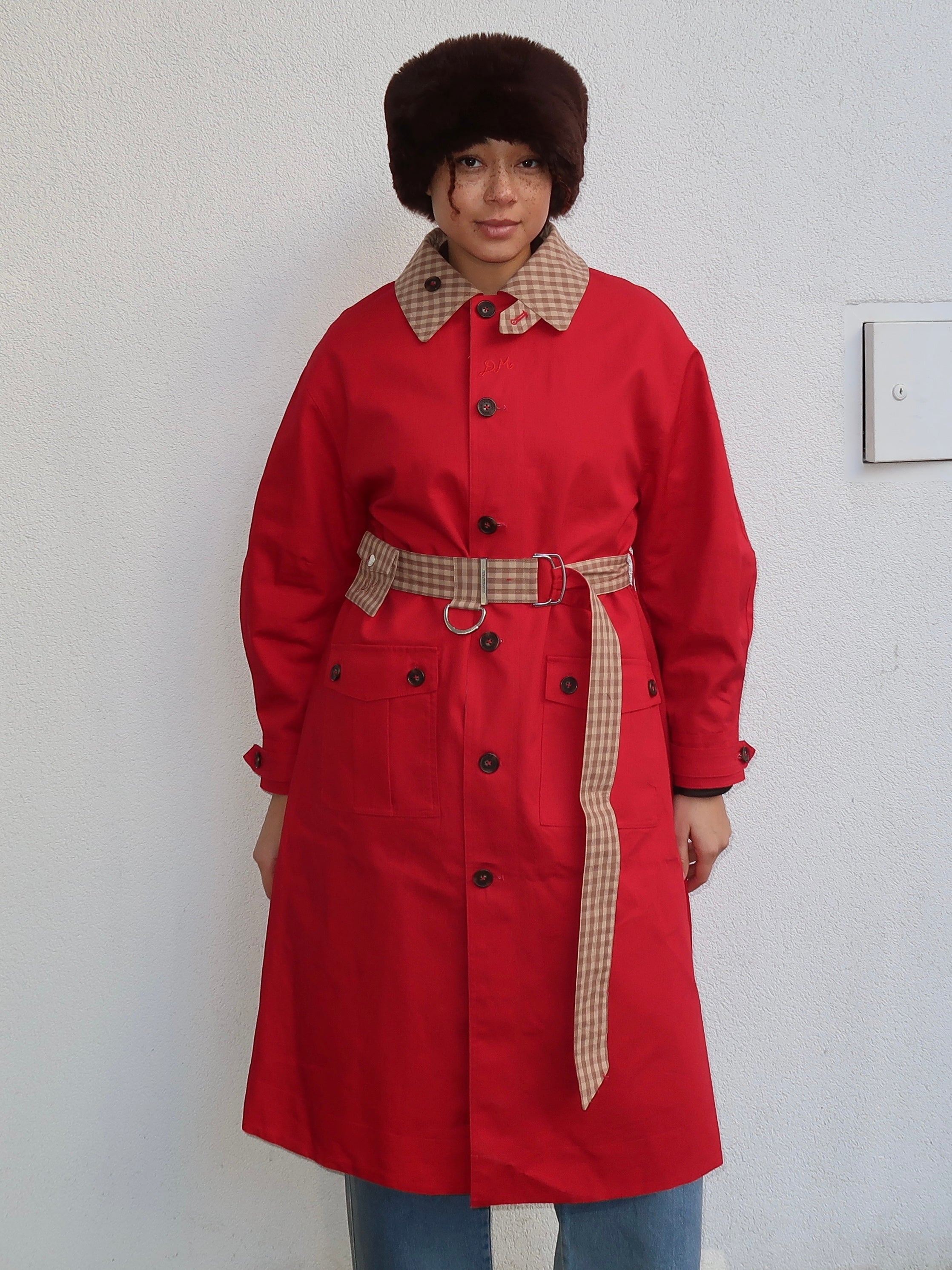 Anja Reversible Honey Trench in Tan/Red