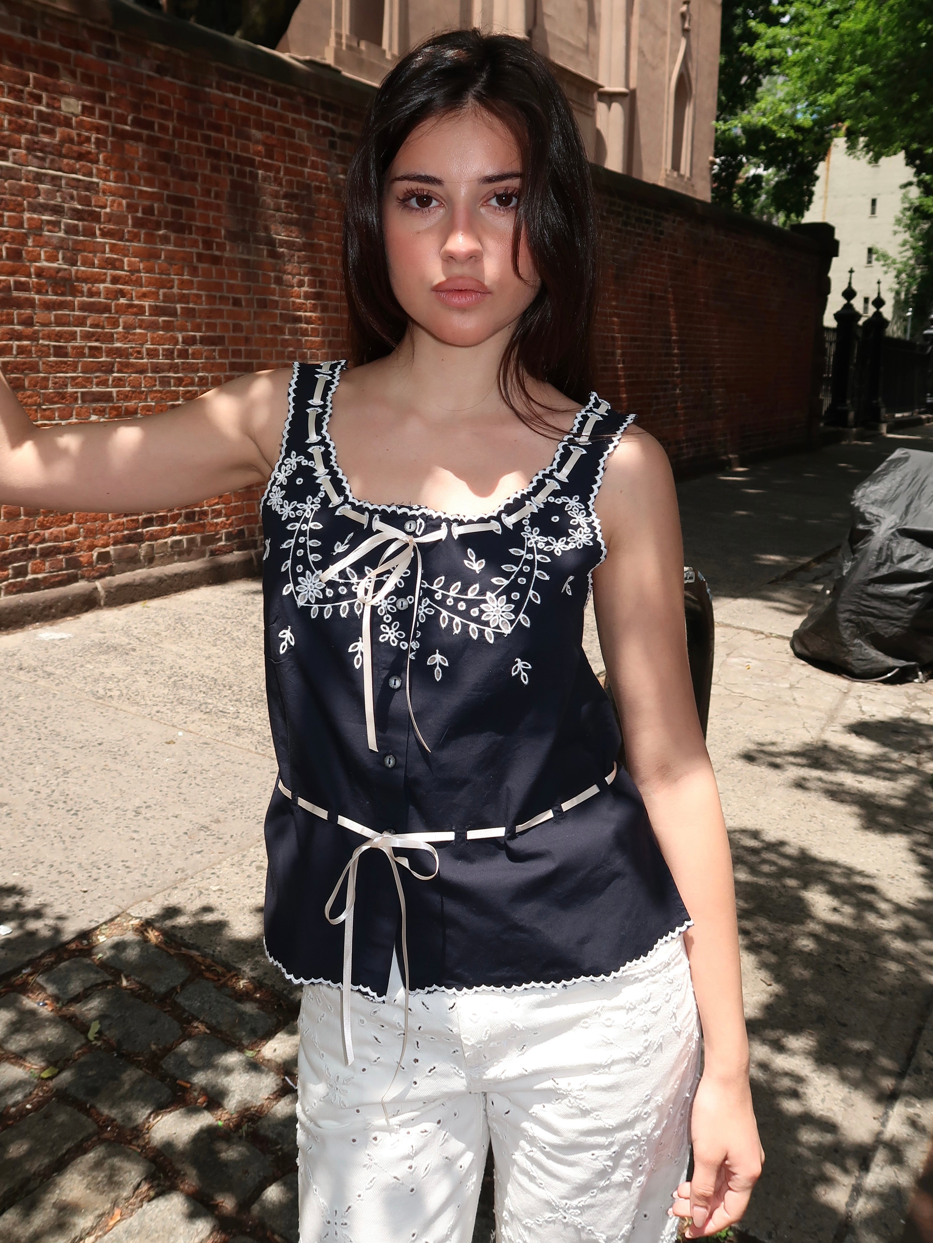 Cassara Top Aster Cutwork Embroidery Black