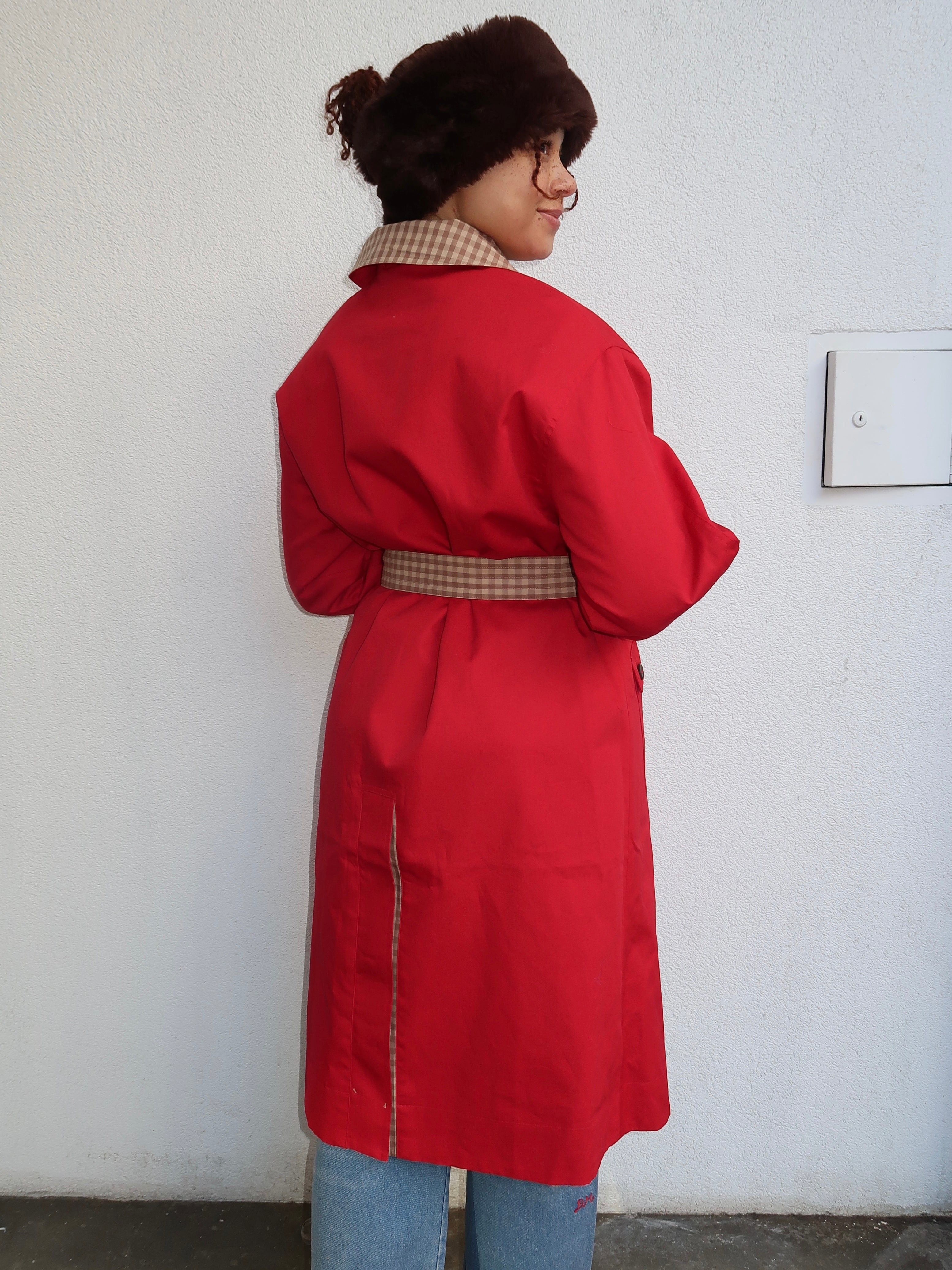 Anja Reversible Honey Trench in Tan/Red