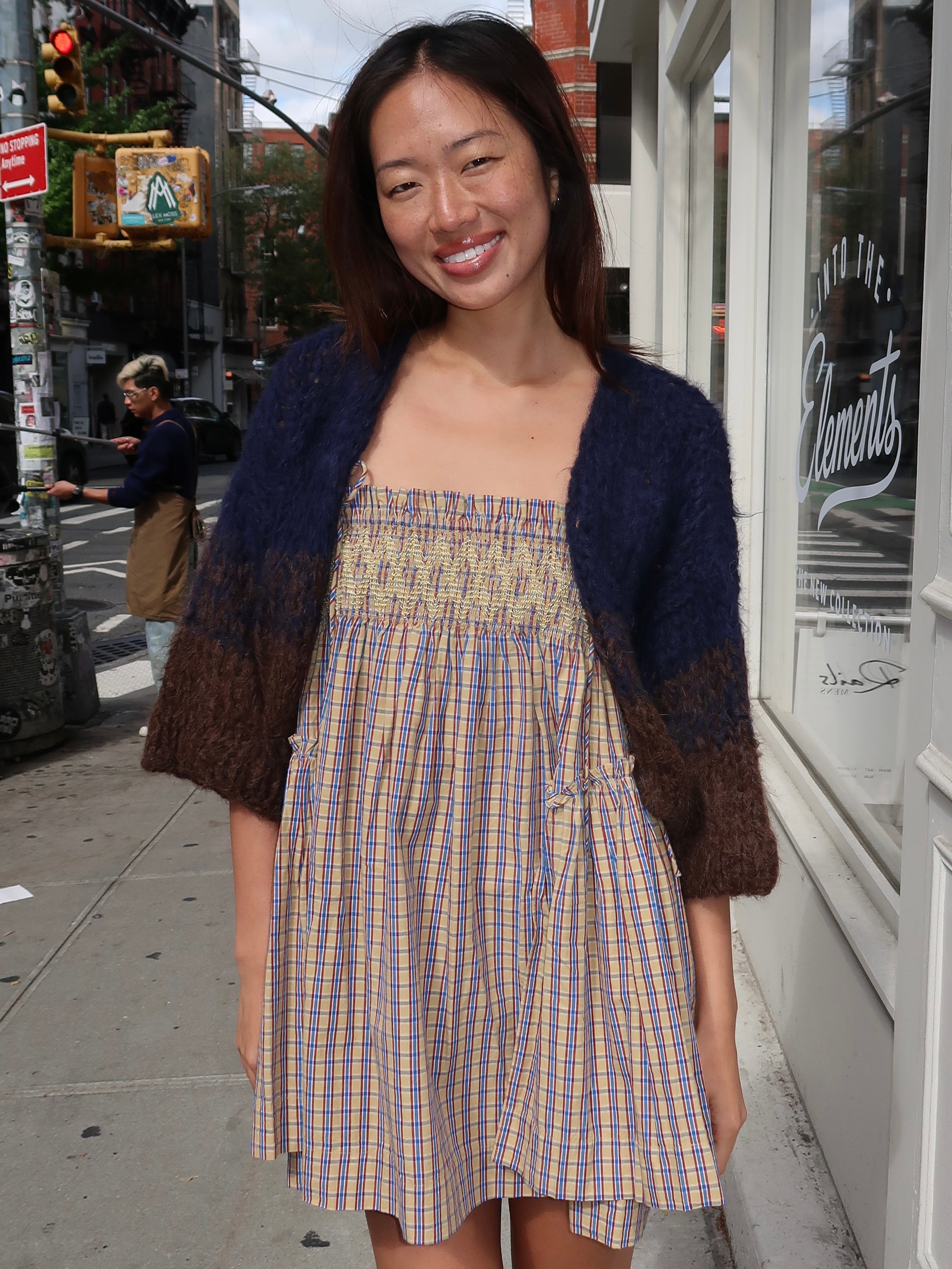 Shaggy Alpaca Gradient Short Sleeve Cardigan in Kingfisher