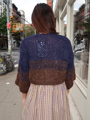 Shaggy Alpaca Gradient Short Sleeve Cardigan in Kingfisher