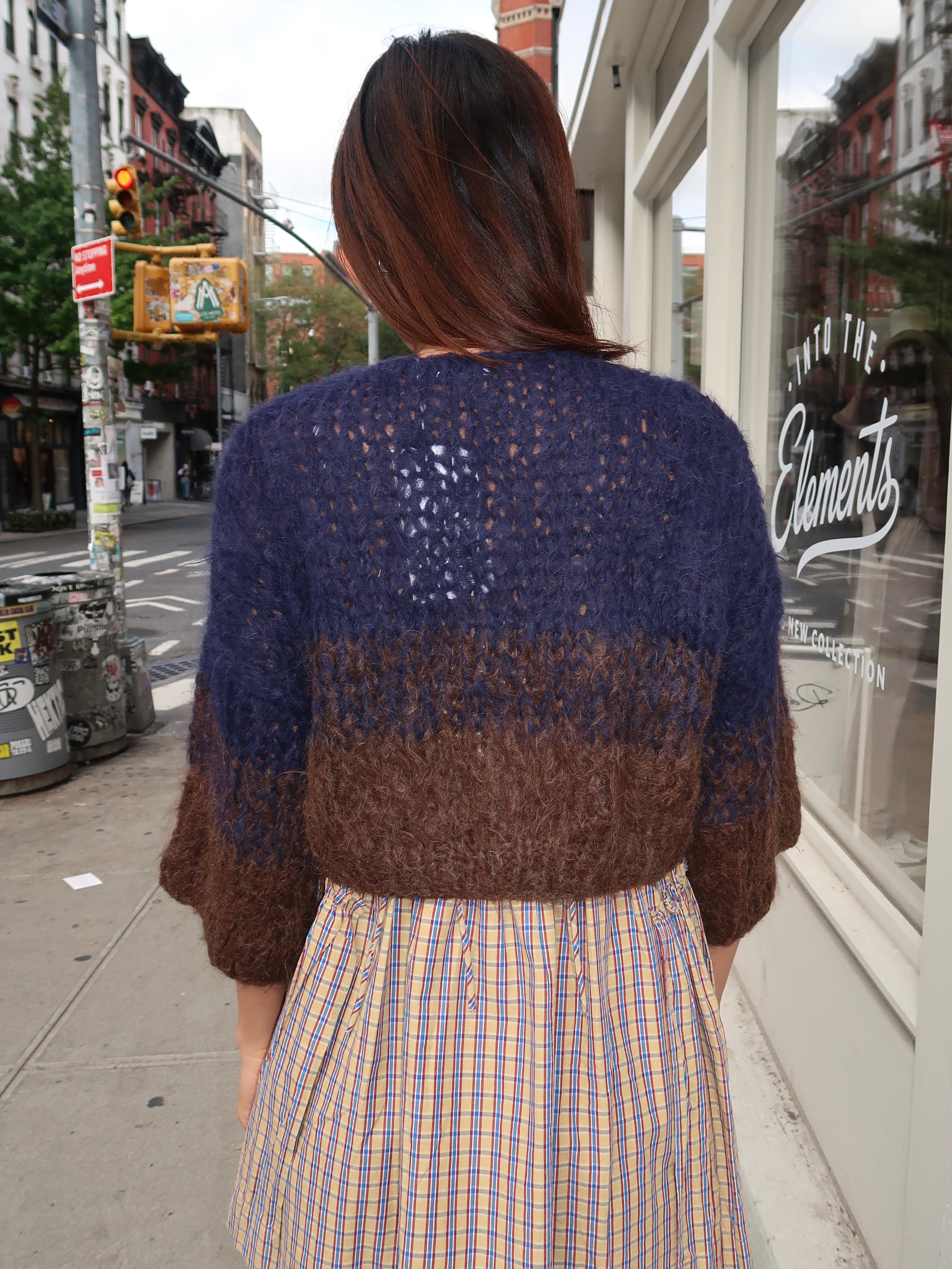 Shaggy Alpaca Gradient Short Sleeve Cardigan in Kingfisher