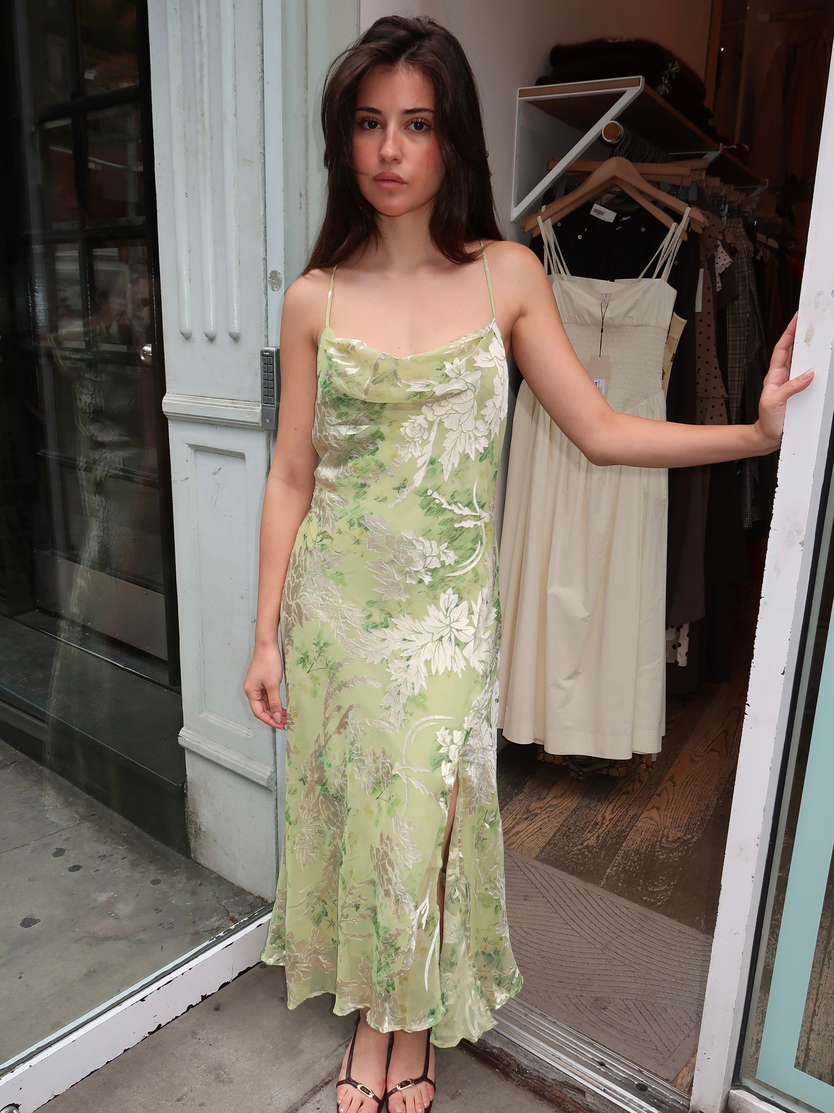 Gaia Dress in Light Green Floral