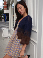 Shaggy Alpaca Gradient Short Sleeve Cardigan in Kingfisher