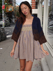 Shaggy Alpaca Gradient Short Sleeve Cardigan in Kingfisher
