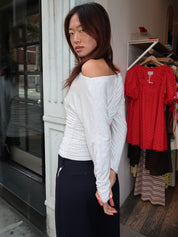 Kheang Asym Long Sleeve in Heather White