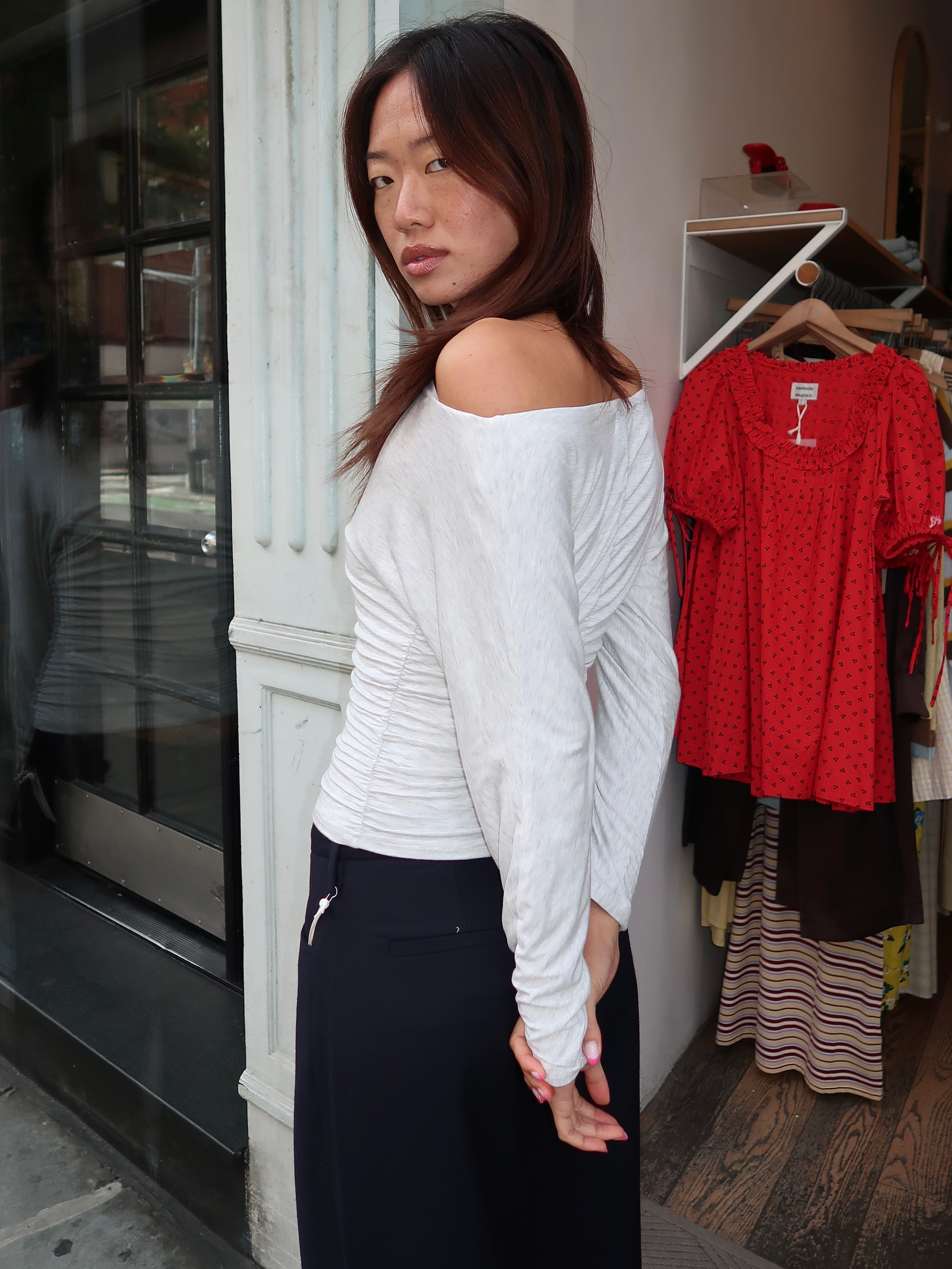 Kheang Asym Long Sleeve in Heather White