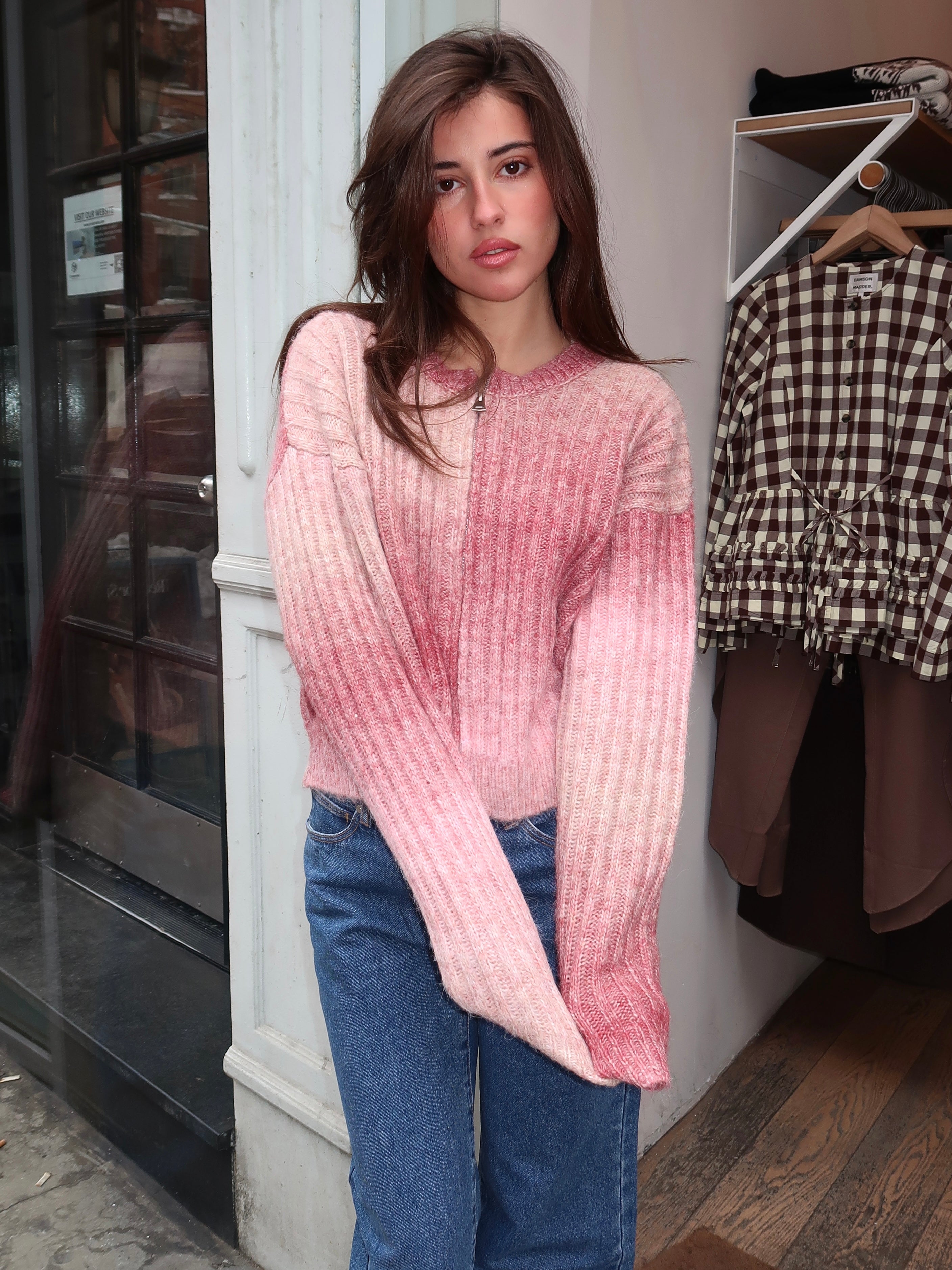 Zelda Sweater Zip Up in Rose Multi