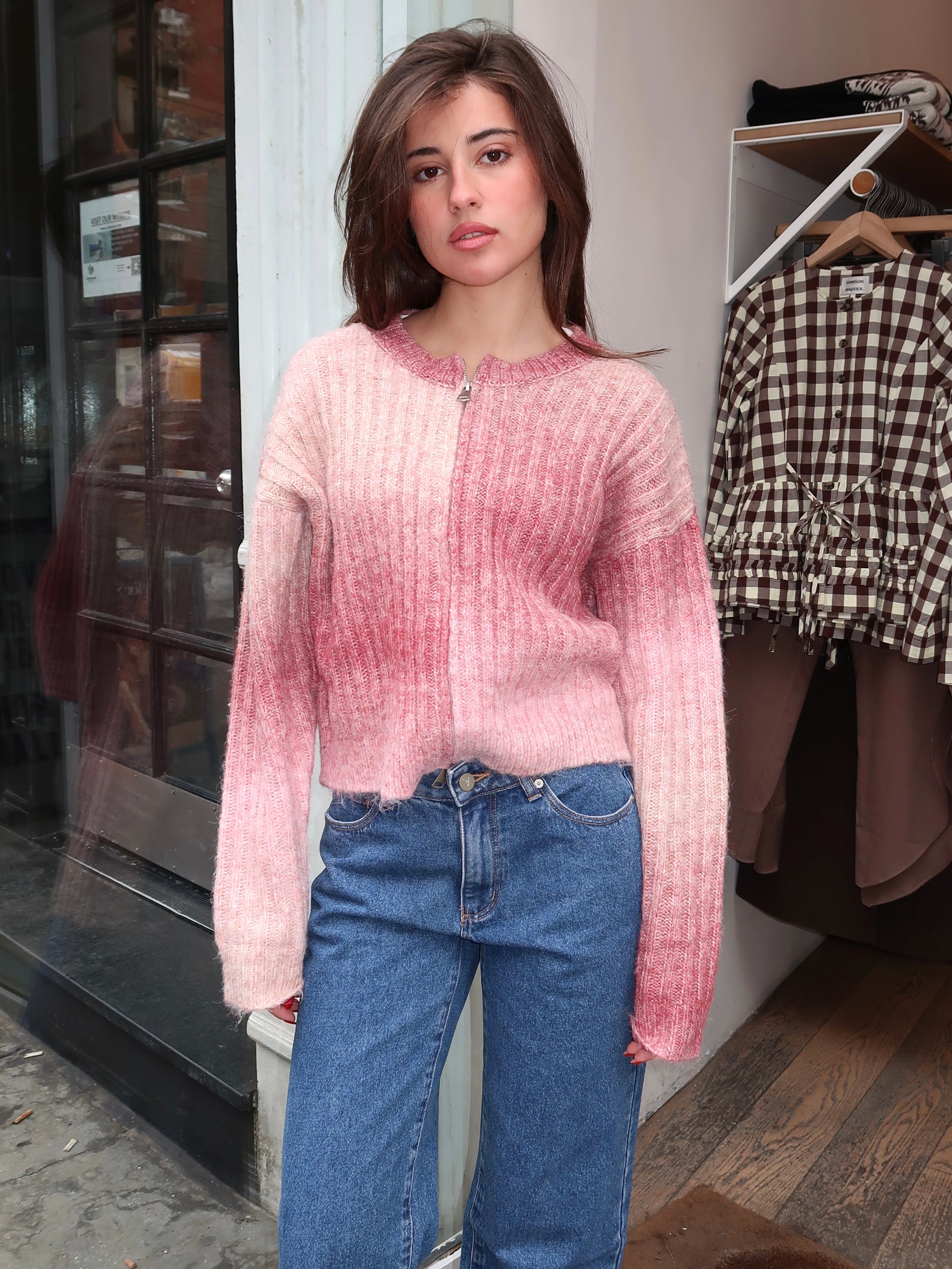 Zelda Sweater Zip Up in Rose Multi