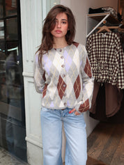 Sunday Cardigan in Grey Argyle Multi
