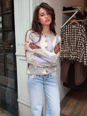 Sunday Cardigan in Grey Argyle Multi