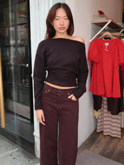 Aurelle Off-Shoulder Sweater in Brown