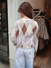 Sunday Cardigan in Grey Argyle Multi