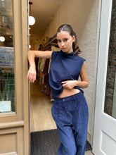 Load image into Gallery viewer, Jersey Sleeveless Turtleneck in Navy
