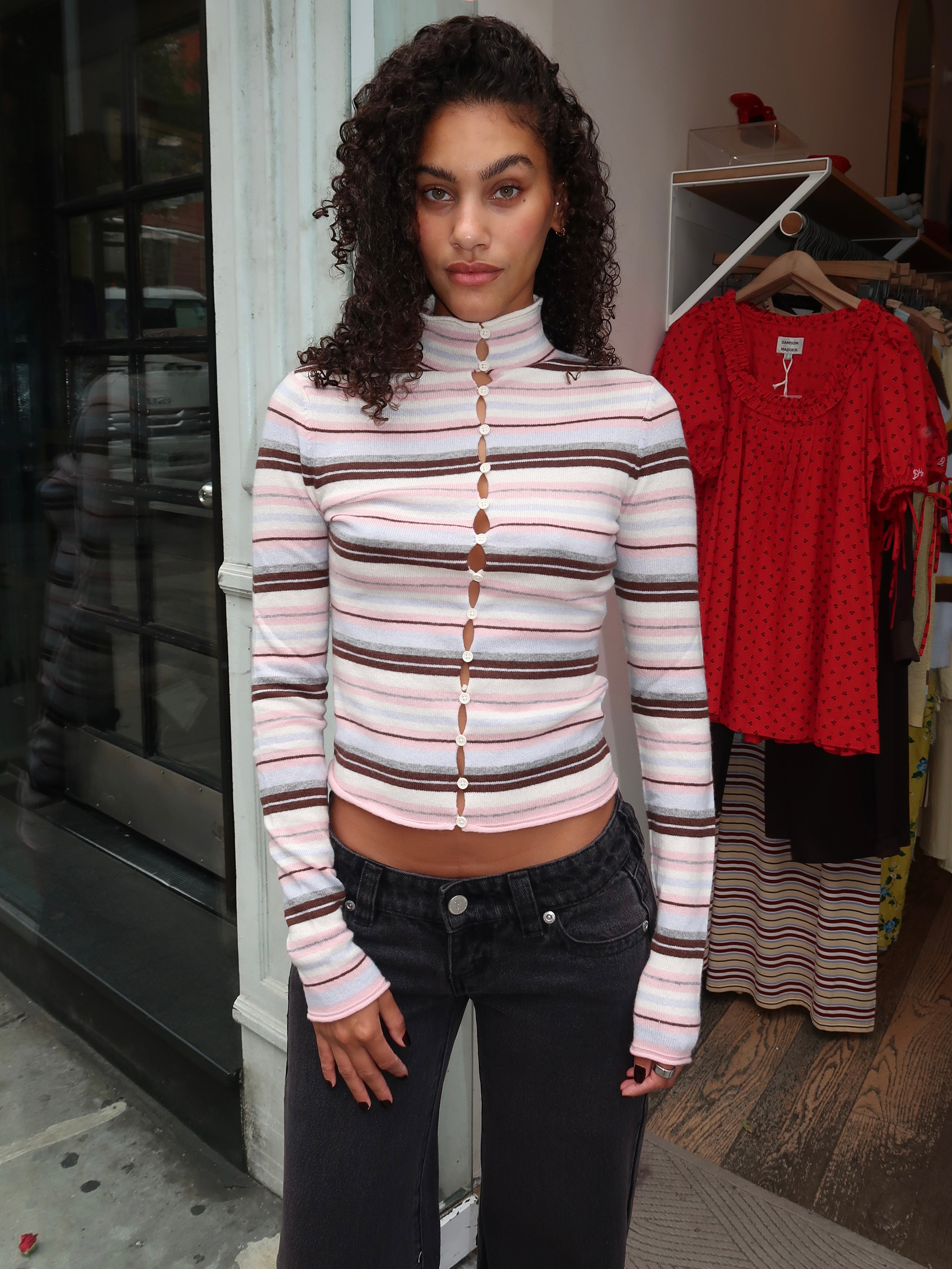 Chloe Sweater in Pink Multi Stripe