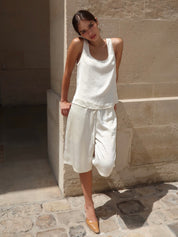 Serena Silky Satin Shorts in Ivory