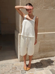 Serena Silky Satin Shorts in Ivory