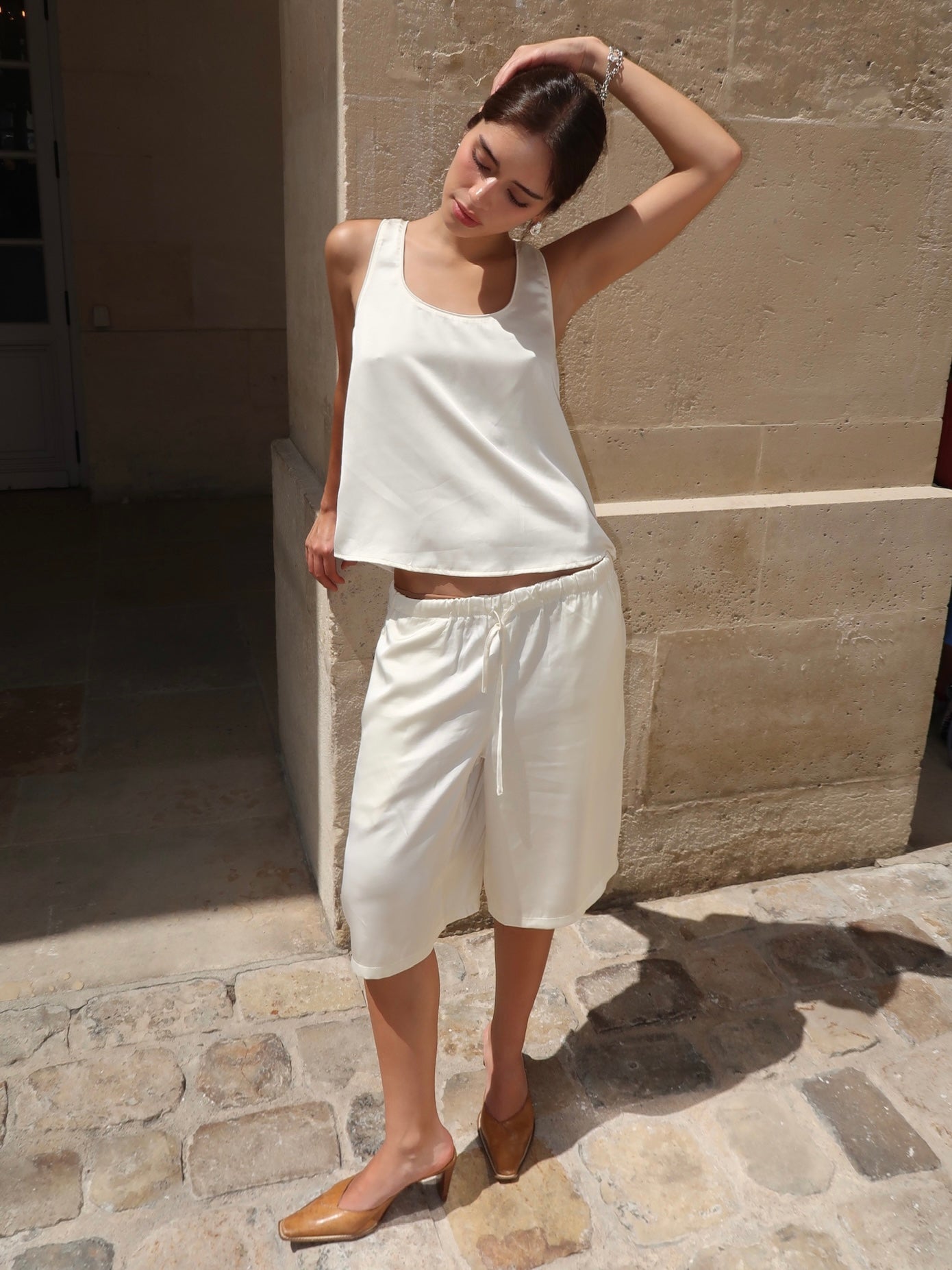 Serena Silky Satin Shorts in Ivory