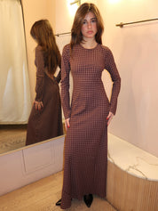 Mesa Maxi Dress in Polkadot Chocolate Plum