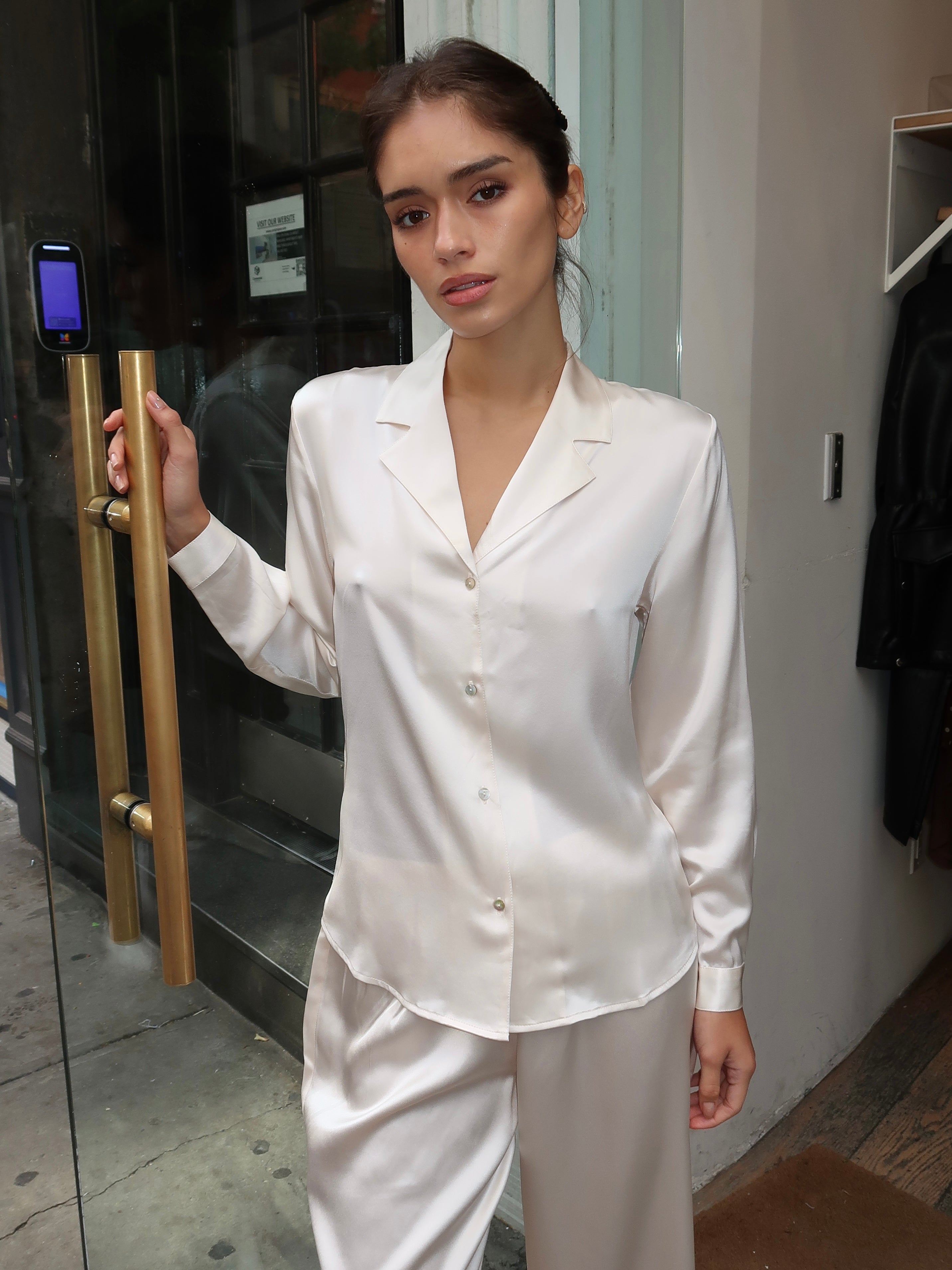 Irene Blouse in Ivory Satin