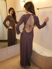 Mesa Maxi Dress in Polkadot Chocolate Plum