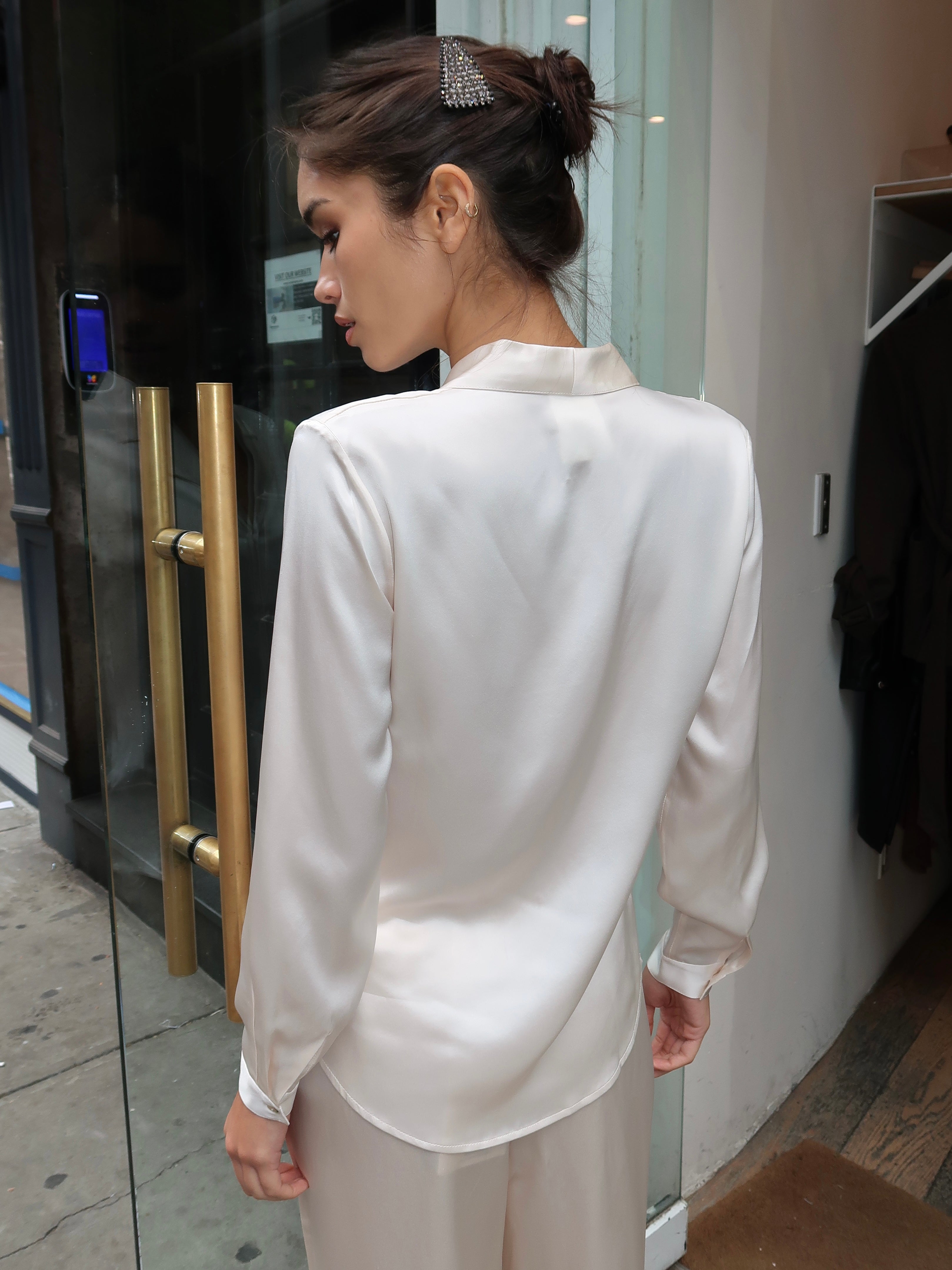 Irene Blouse in Ivory Satin – Isalis