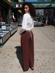 Artemas Raw Waistband Trousers in Dark Brown