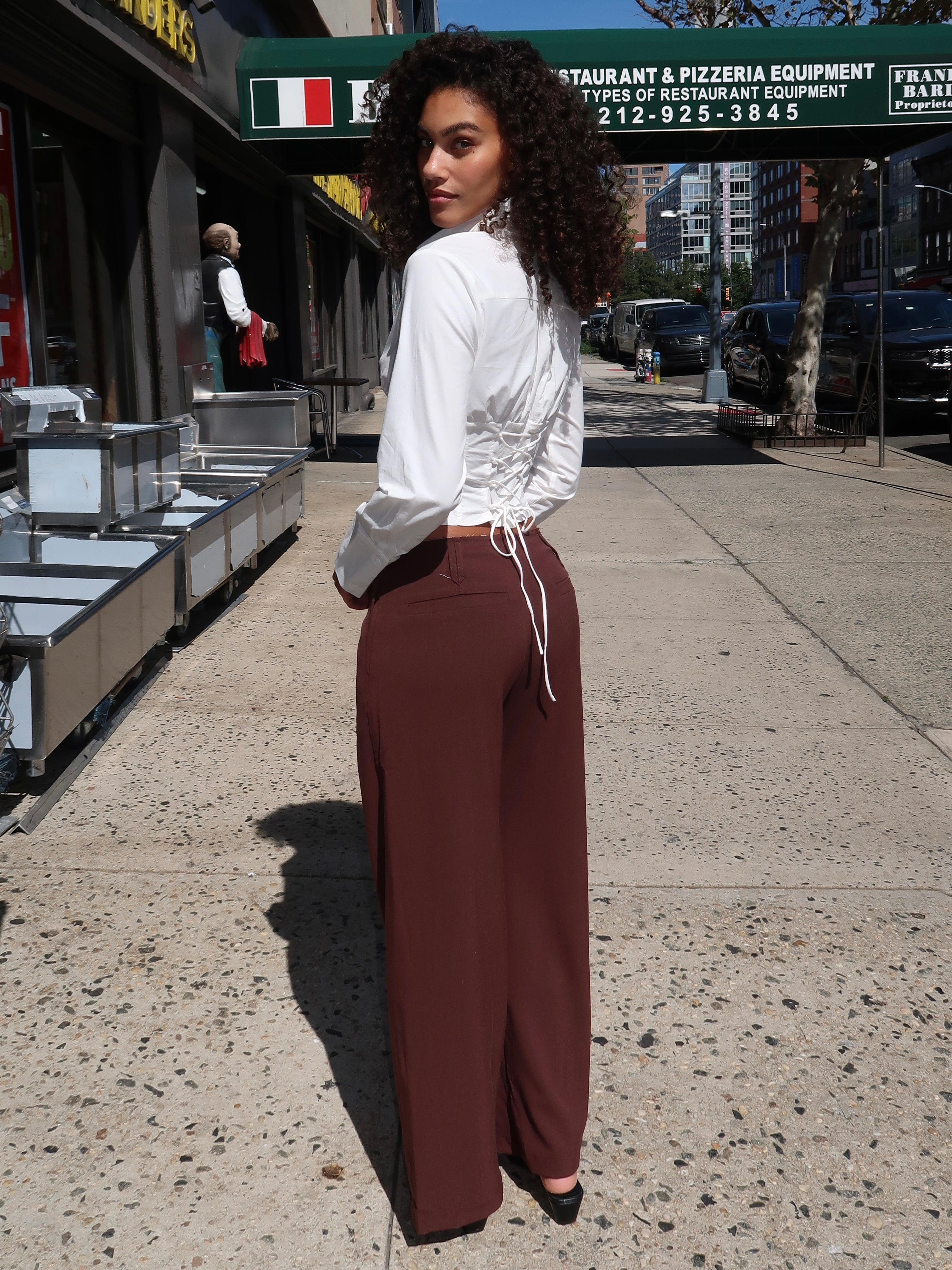 Artemas Raw Waistband Trousers in Dark Brown