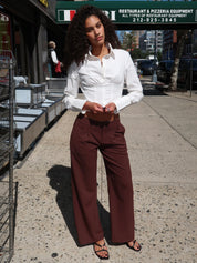 Artemas Raw Waistband Trousers in Dark Brown