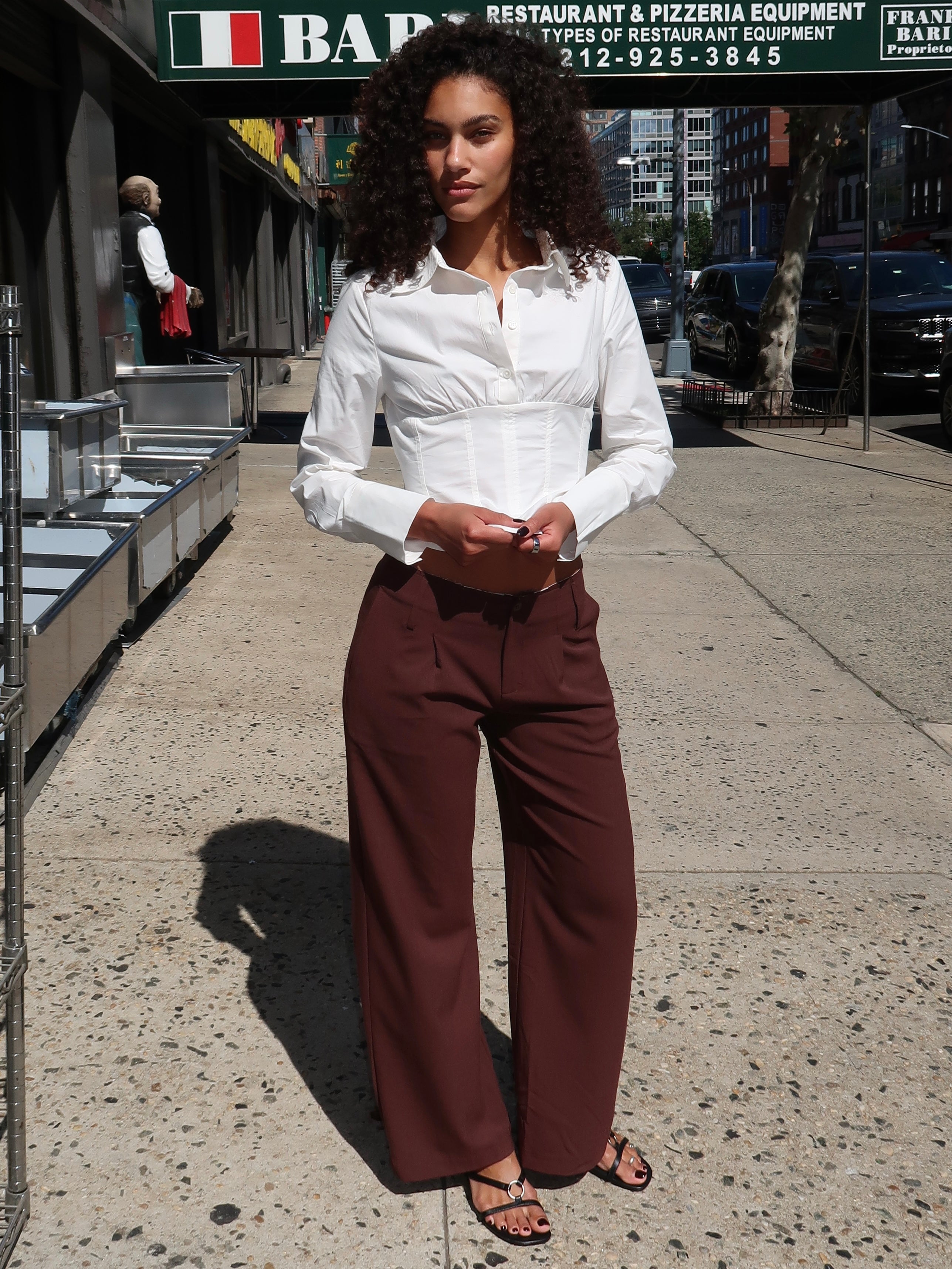 Artemas Raw Waistband Trousers in Dark Brown