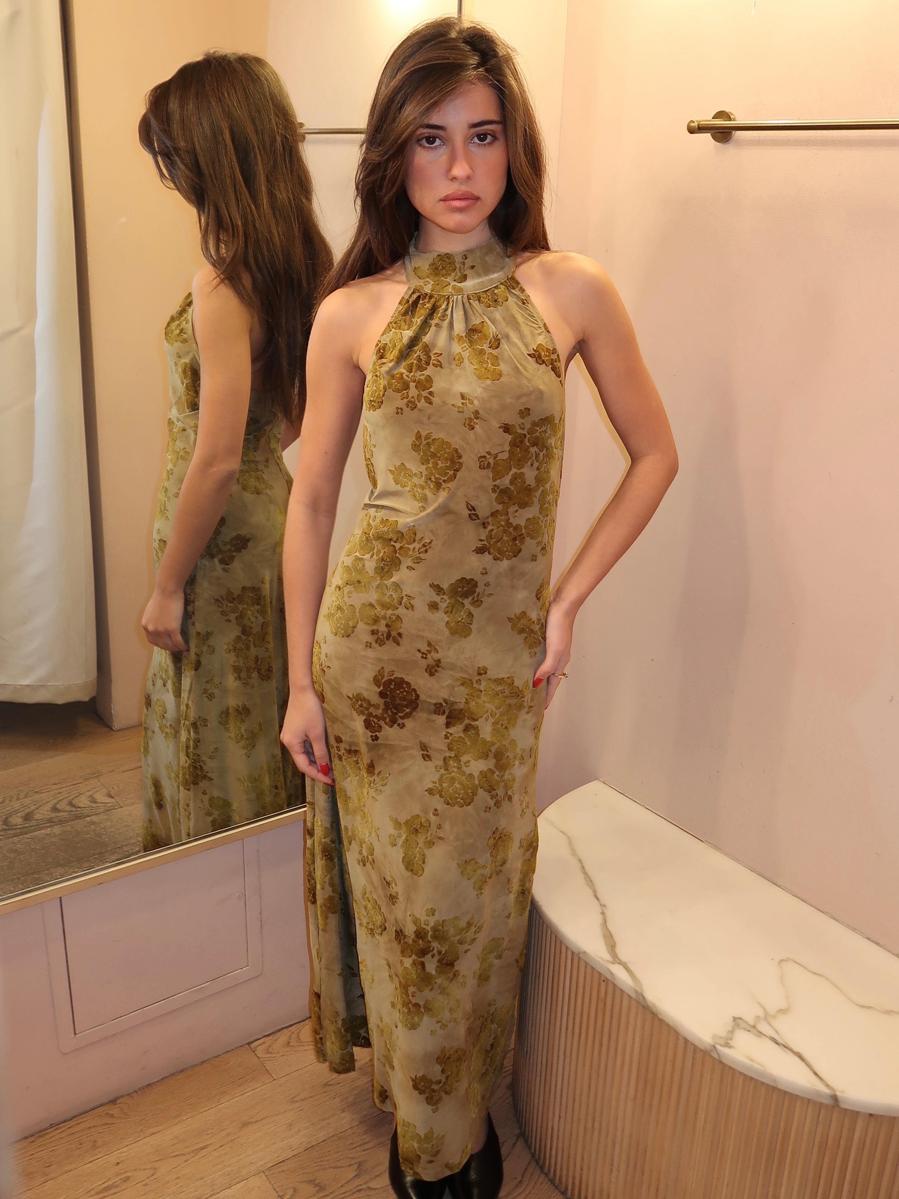 Emily Maxi Dress in Olive Burnout