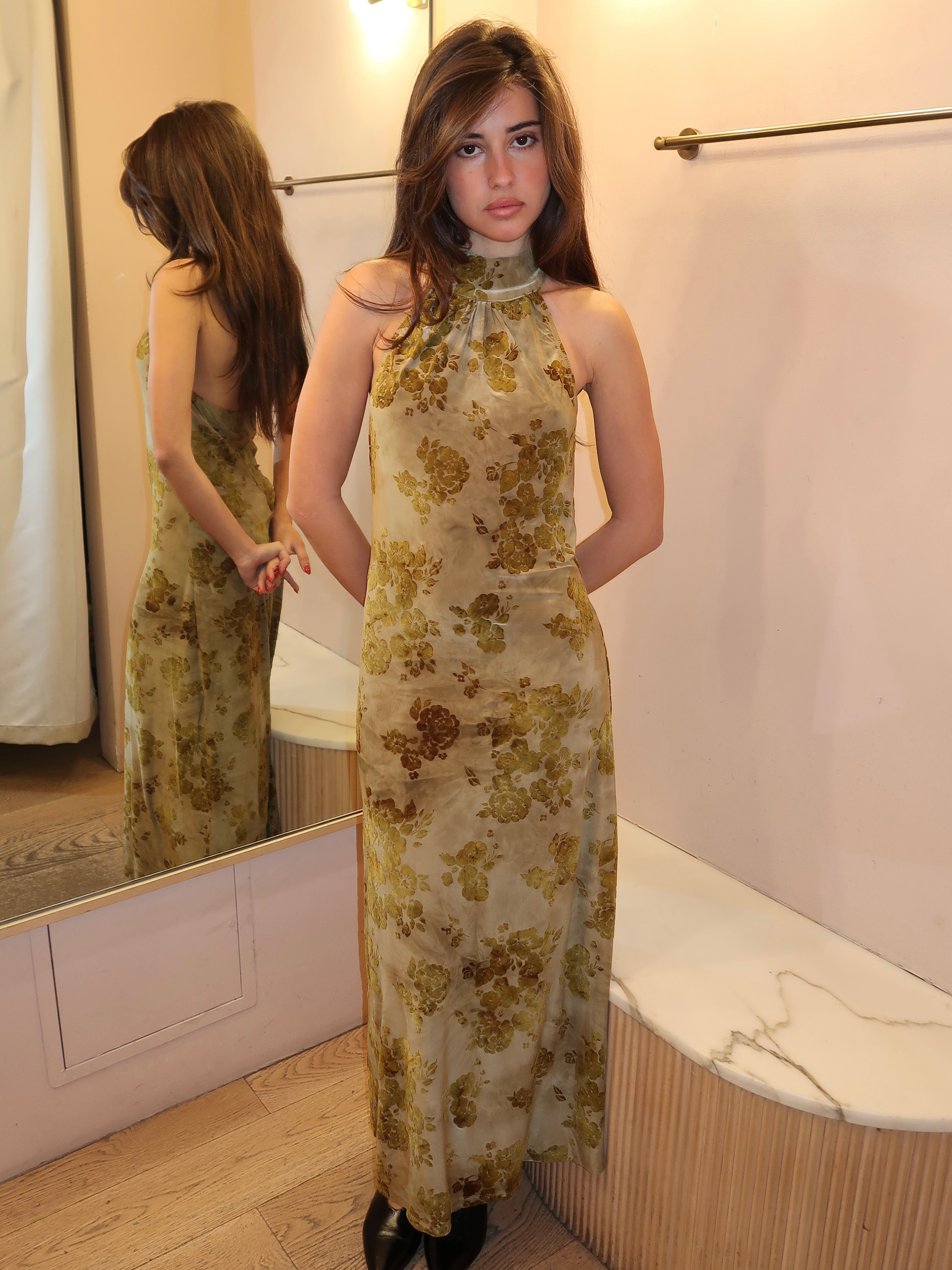 Emily Maxi Dress in Olive Burnout