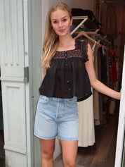 Mia Embroidered Top in Black