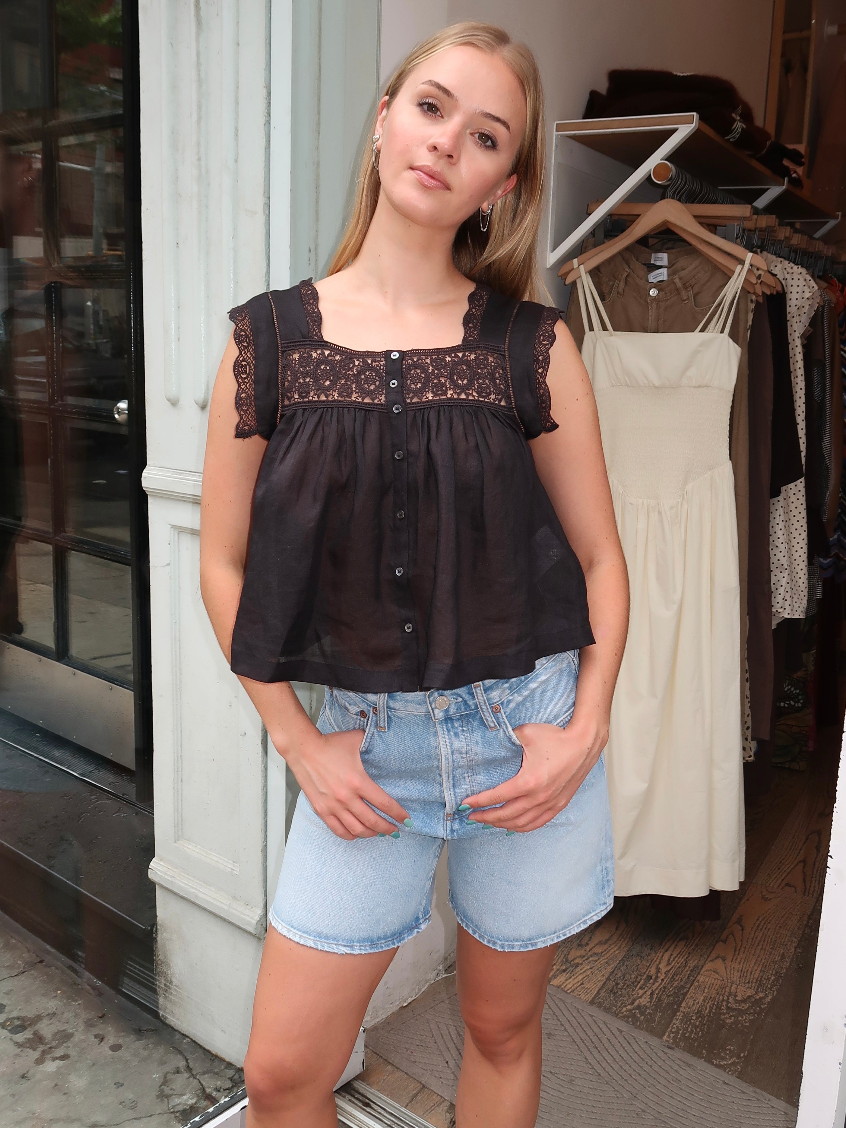 Mia Embroidered Top in Black