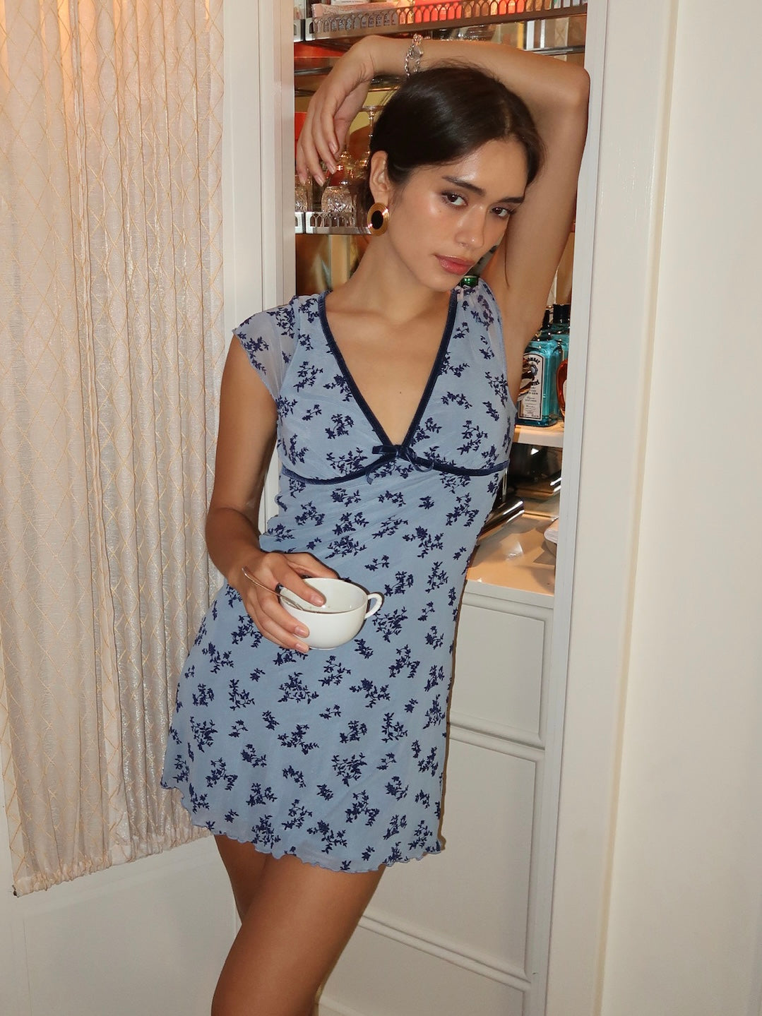 Jacquelin Mini Dress in Blue Floral