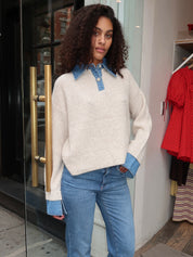 Harvey Sweater in Superlight Denim/Oatmeal